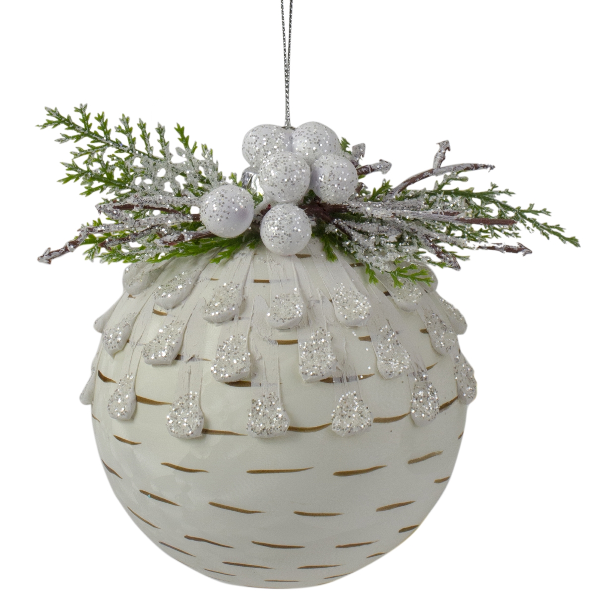 34314336 4 in. Cedar & Berries White Glass Christmas Ornament