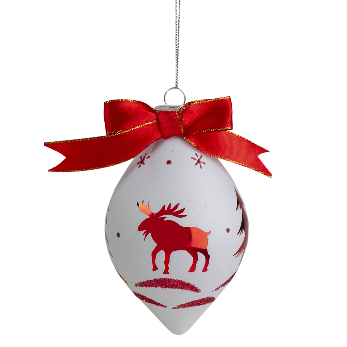 34314344 5 in. Moose Christmas Teardrop Ornament, Red & White