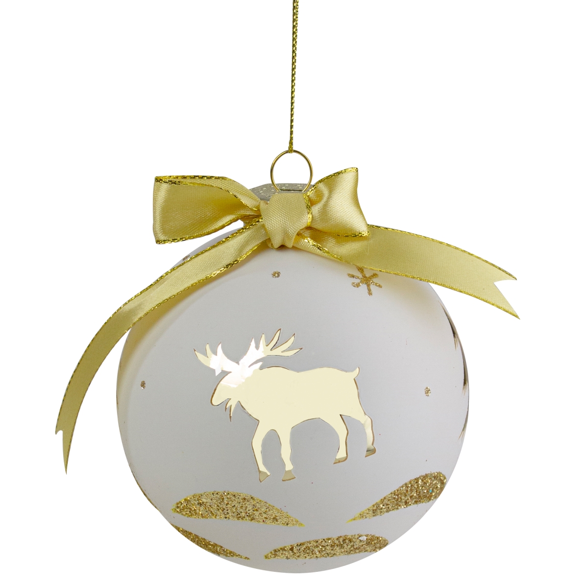 34314345 4 in. Moose Christmas Ball Ornament, Gold & White