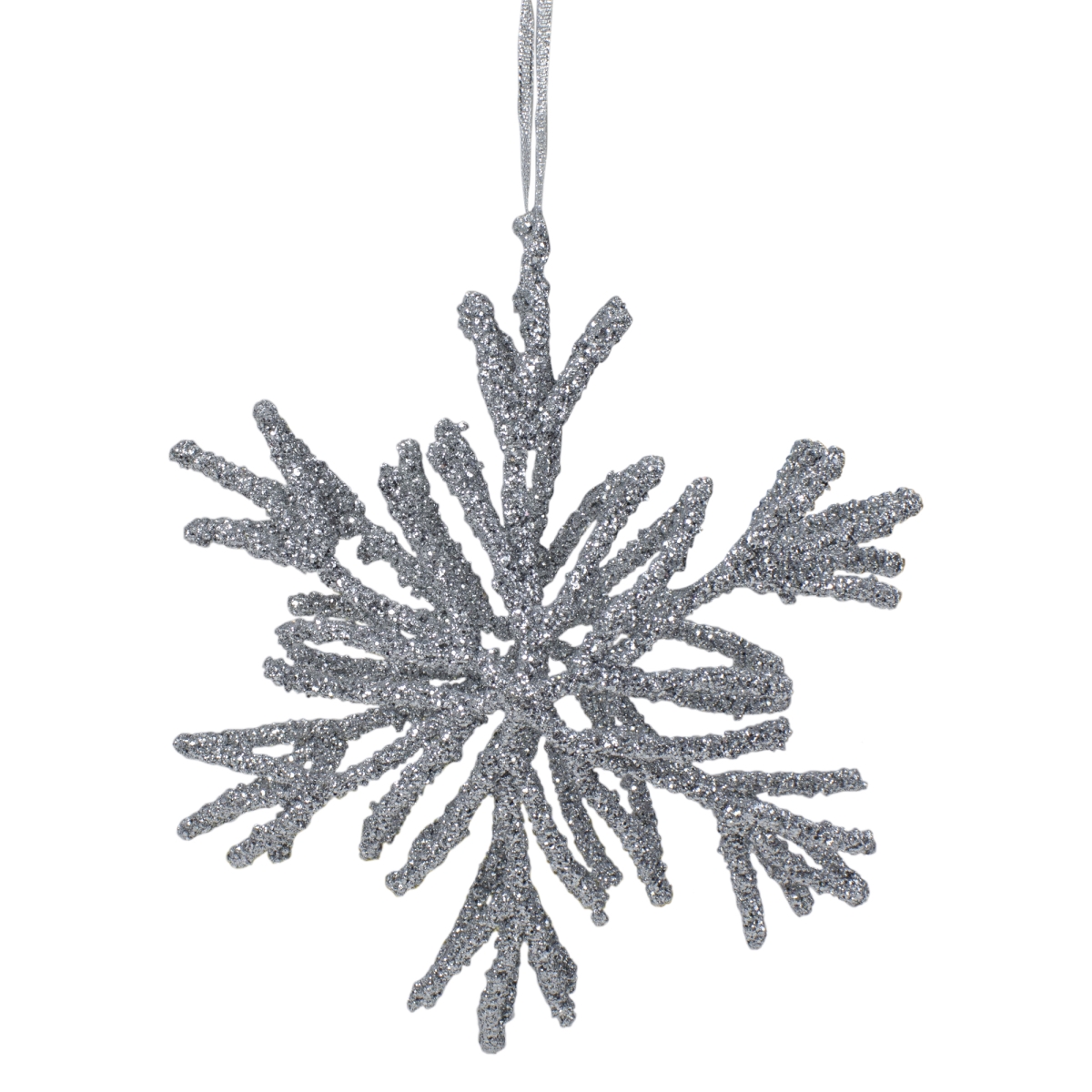 34314356 7.5 in. Silver Glitter Snowflake Christmas Ornament