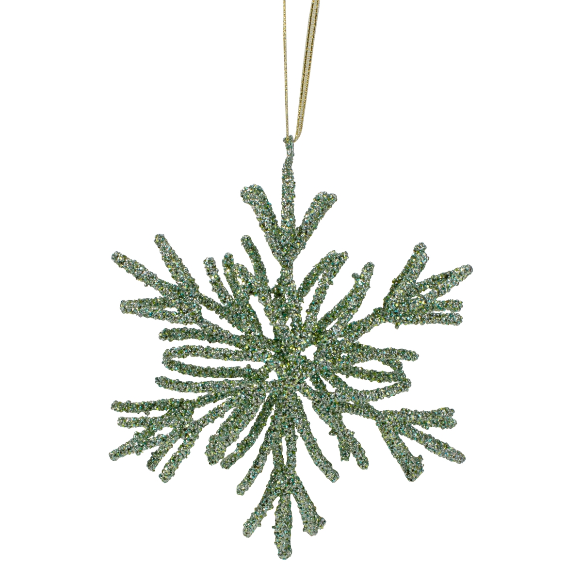 34314357 7.5 in. Green Glitter Snowflake Christmas Ornament