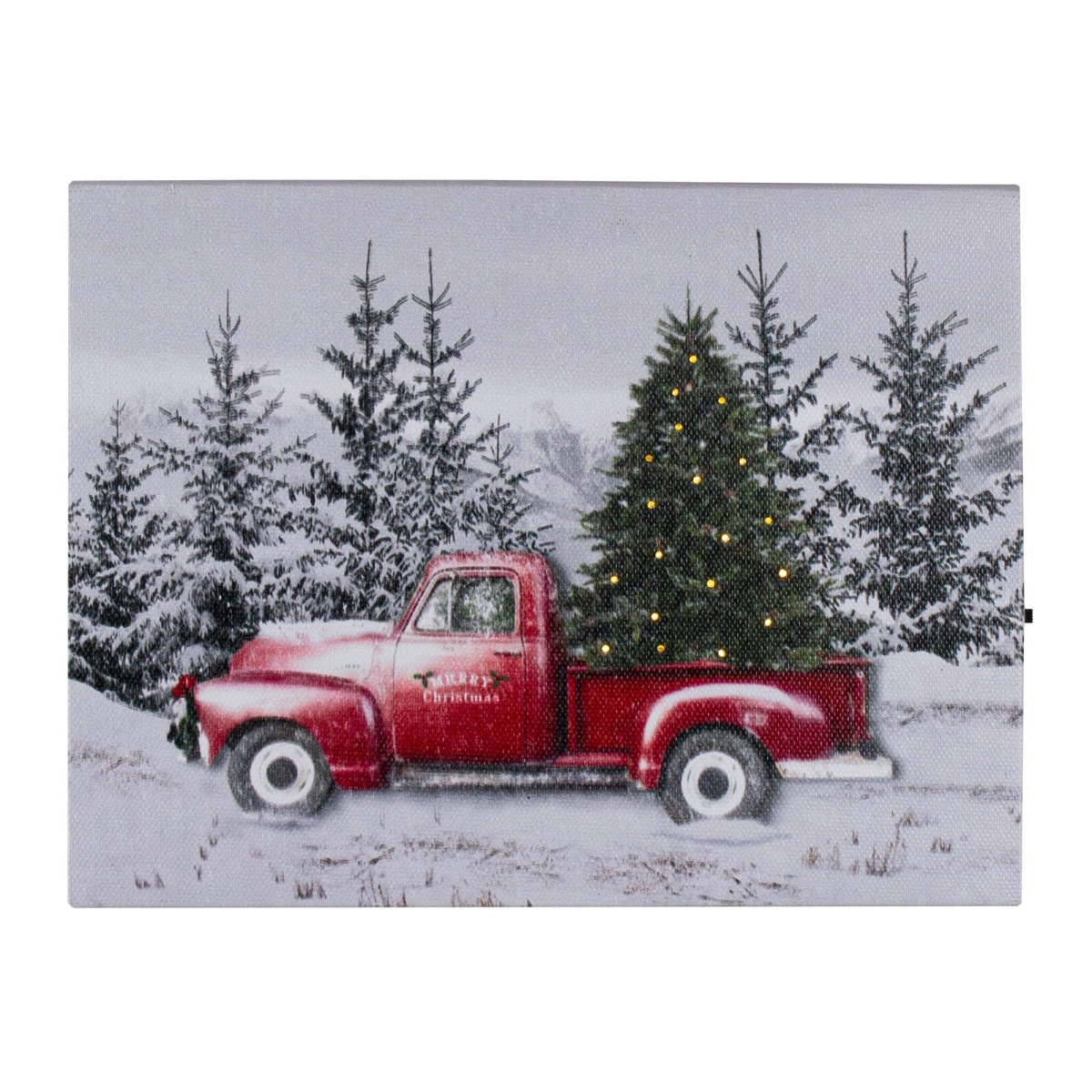 8 in. Lighted Christmas Tree in Red Truck Tabletop Canvas Art