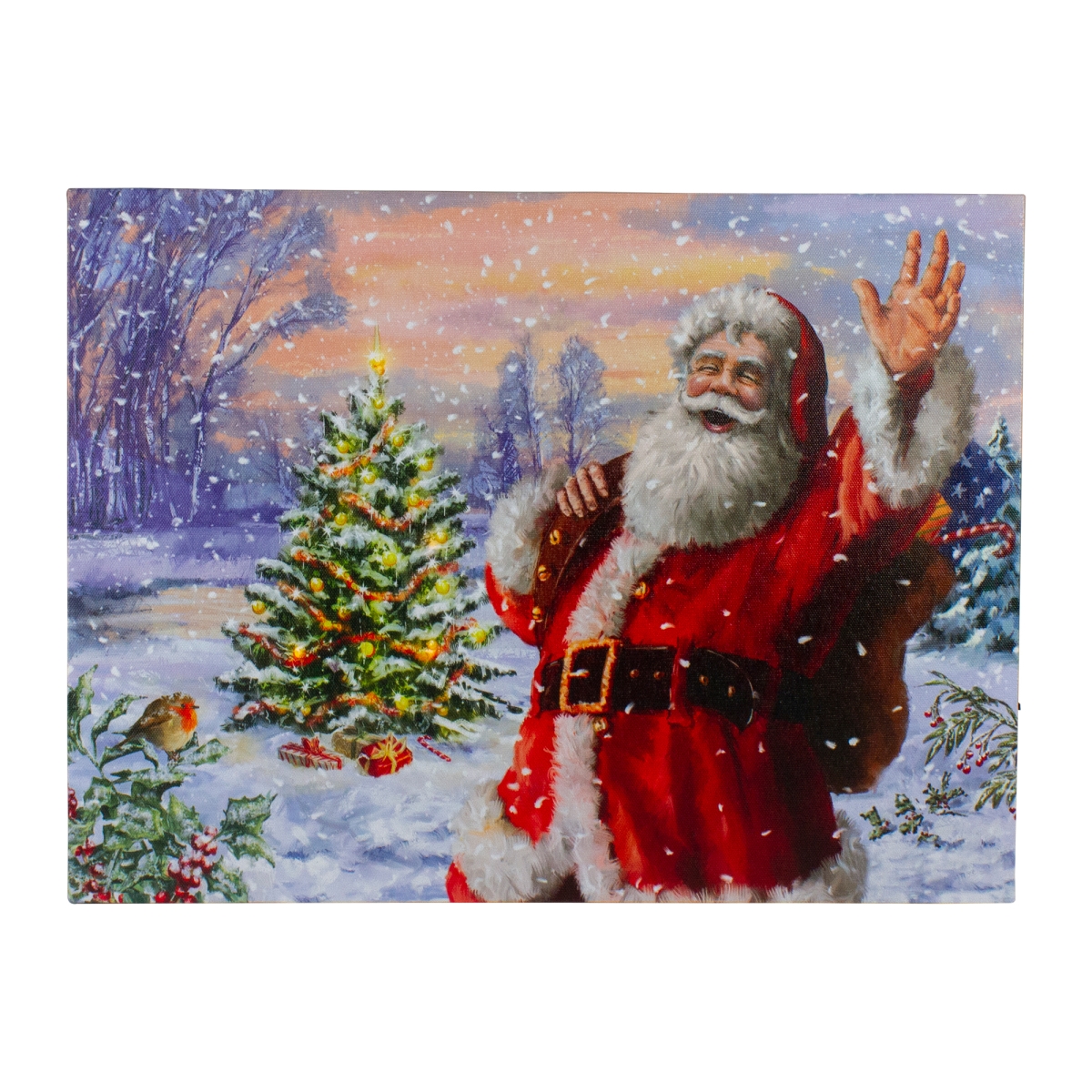 34315076 11.75 x 15.75 in. Lighted Santa with Christmas Tree Canvas Wall Art