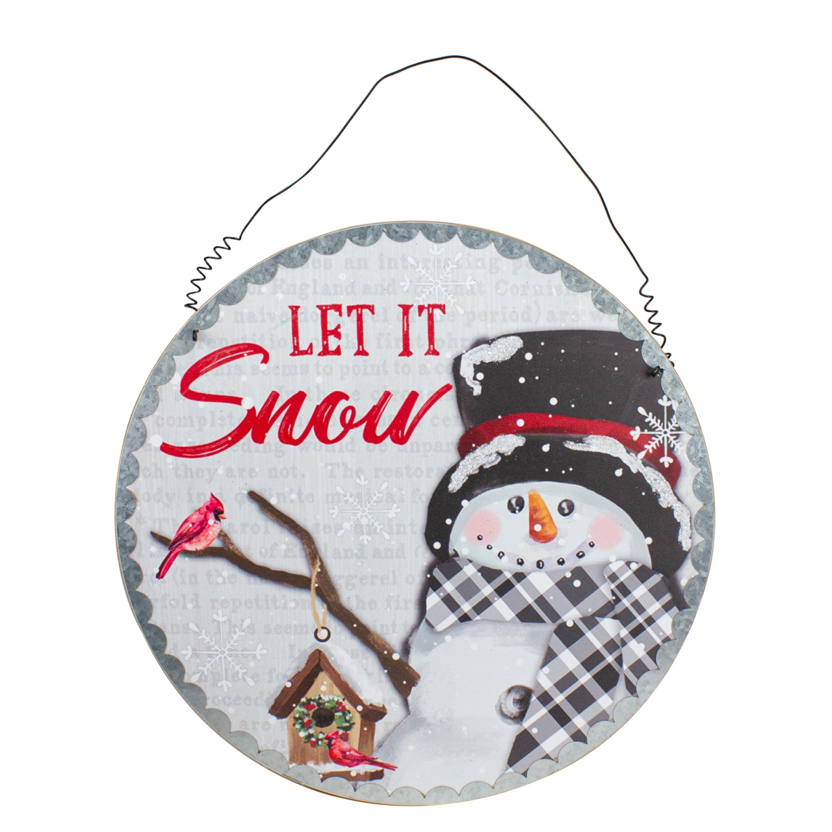 34315091 13.5 in. Snowman with Birdhouse Let it Snow Christmas Wall Decor