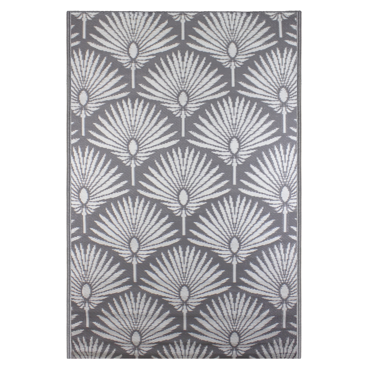 34808739 4 x 6 ft. Fan Leaf Rectangular Outdoor Area Rug, Grey & White