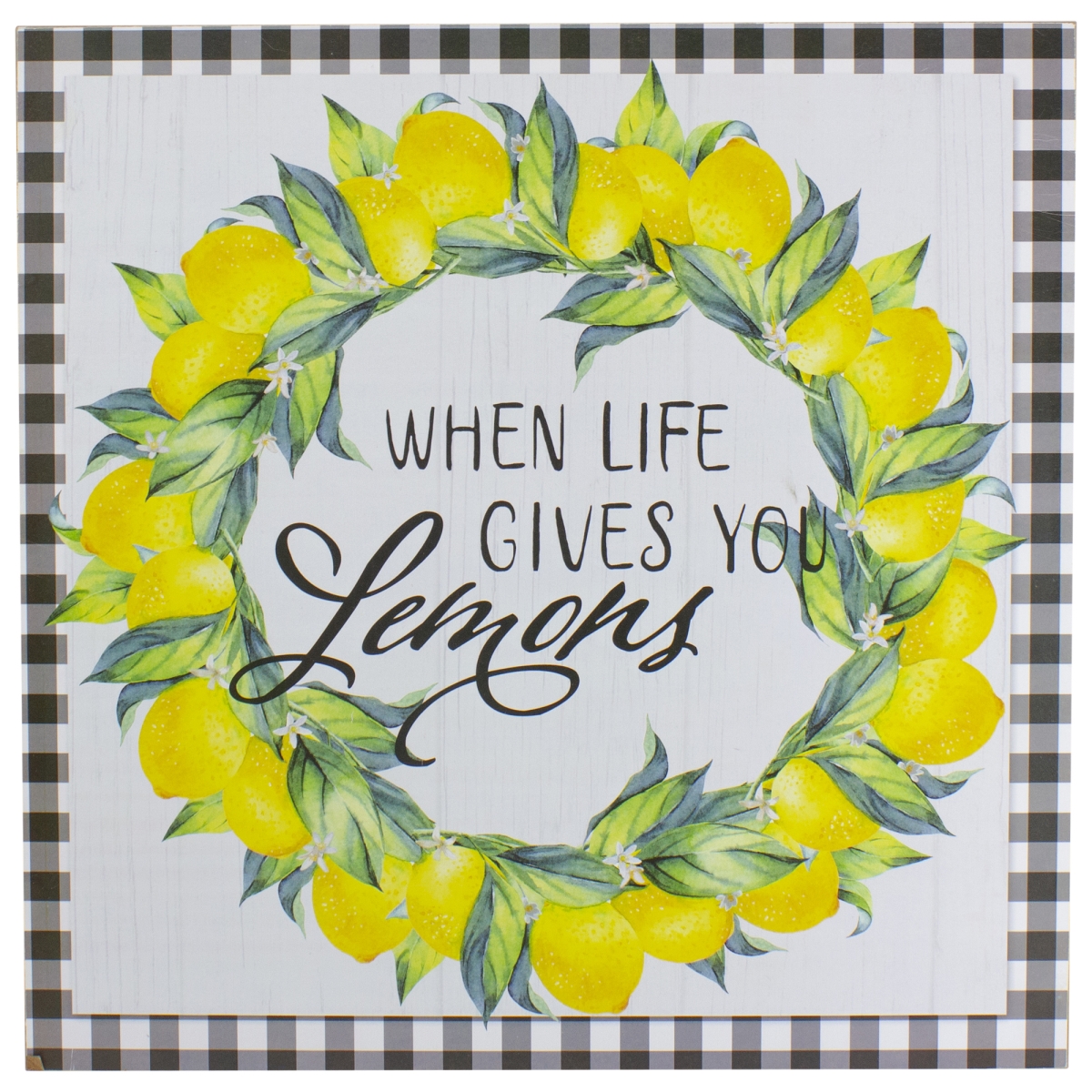 34738657 13.75 in. Gingham When Life Gives You Lemons Decorative Wall Art, White & Black
