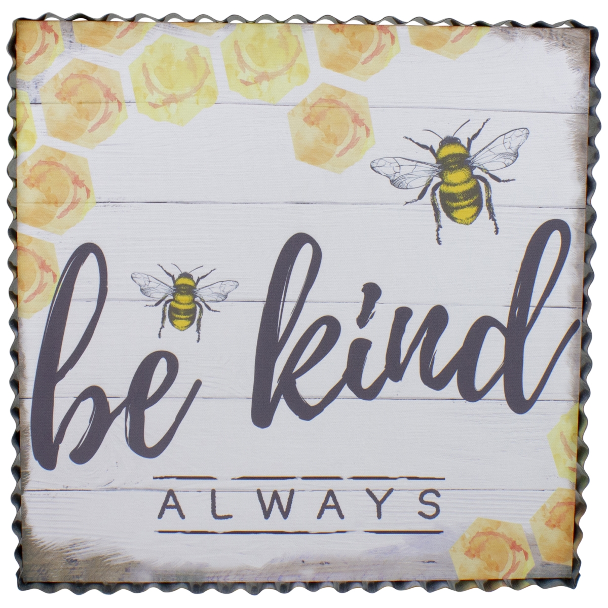 34738652 12 in. Metal Framed Be Kind Always Bumble Bee Decorative Canvas Wall Art