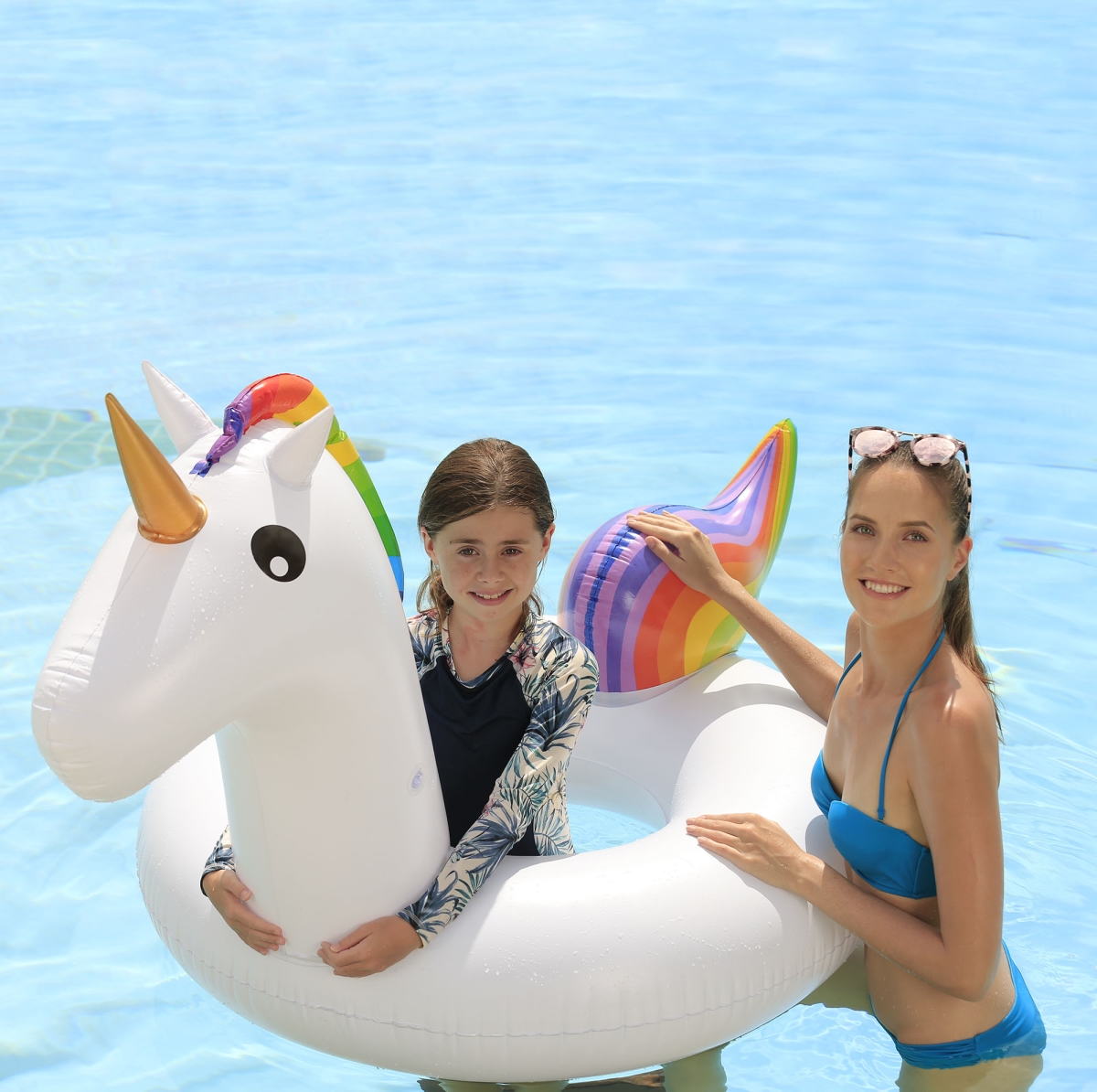 34808646 68 in. Rainbow Unicorn Inflatable Swimming Pool Tube Ring Float