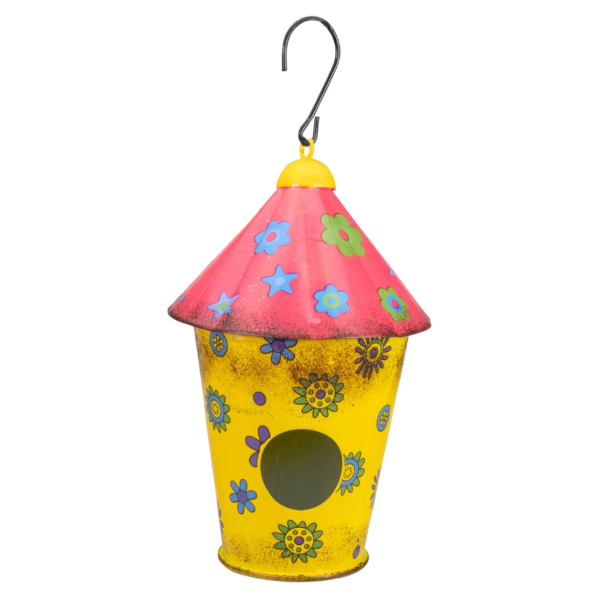 Picture of Northlight 34739296 7.75 in. Metal Birdhouse with Flowers&#44; Red & Yellow