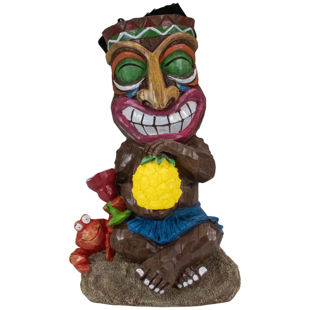 13.75 in. Solar Lighted Polynesian Outdoor Garden Smiling Tiki Statue