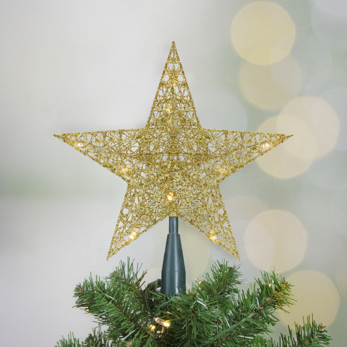 34854991 10 in. LED Lighted Gold Glittered Star Christmas Tree Topper - Warm White Lights -  NorthLight