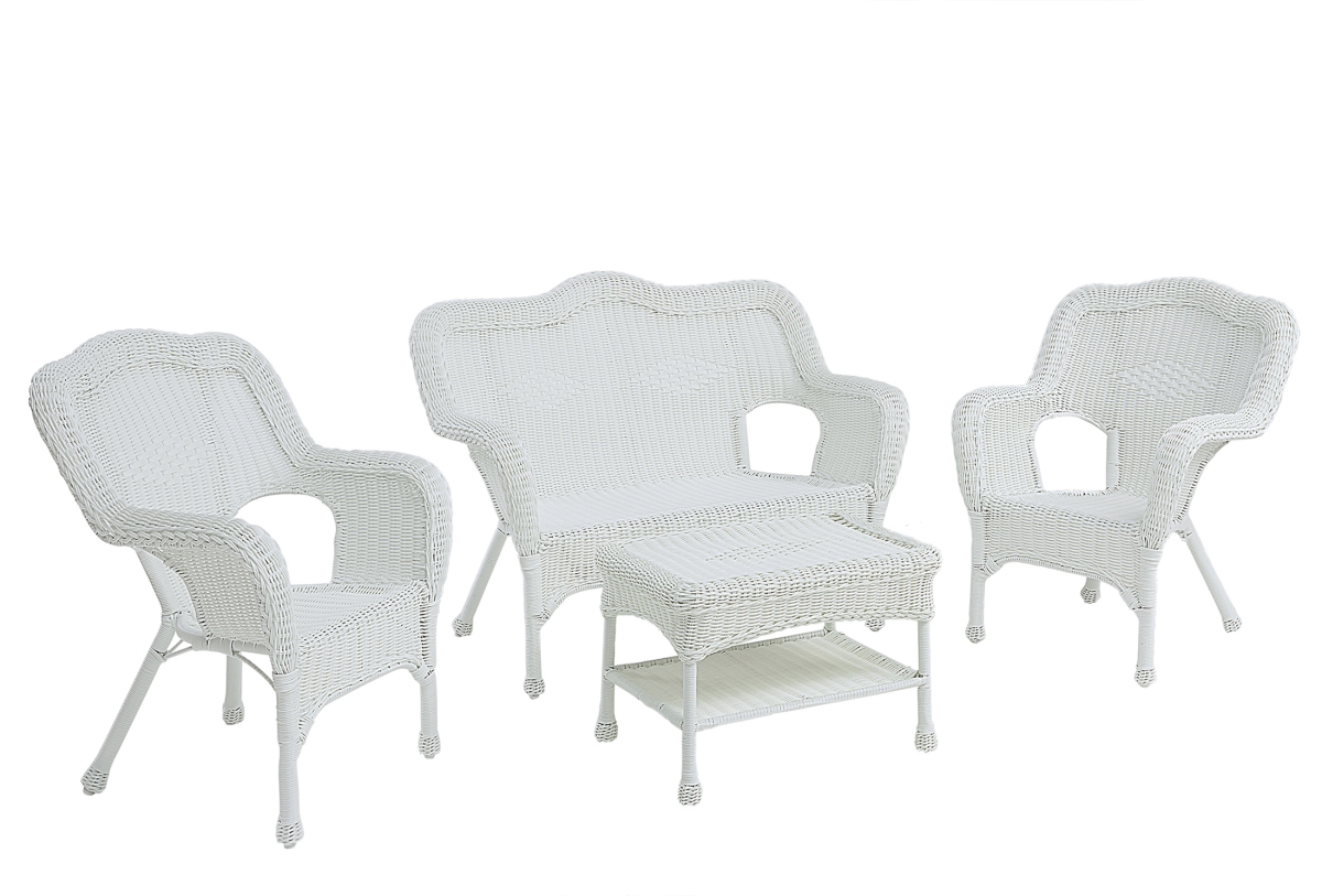 34829255 White Wicker Outdoor Patio Conversation Set - 4 Piece