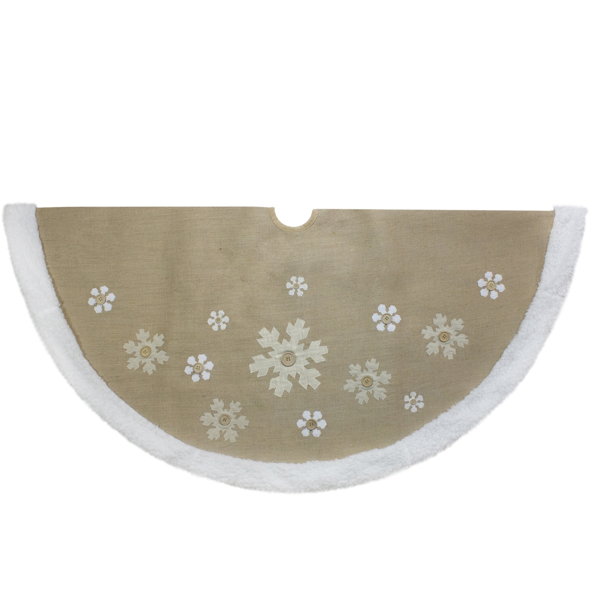 34315023 48 in. Snowflake Embroidered Christmas Tree Skirt, Beige & White