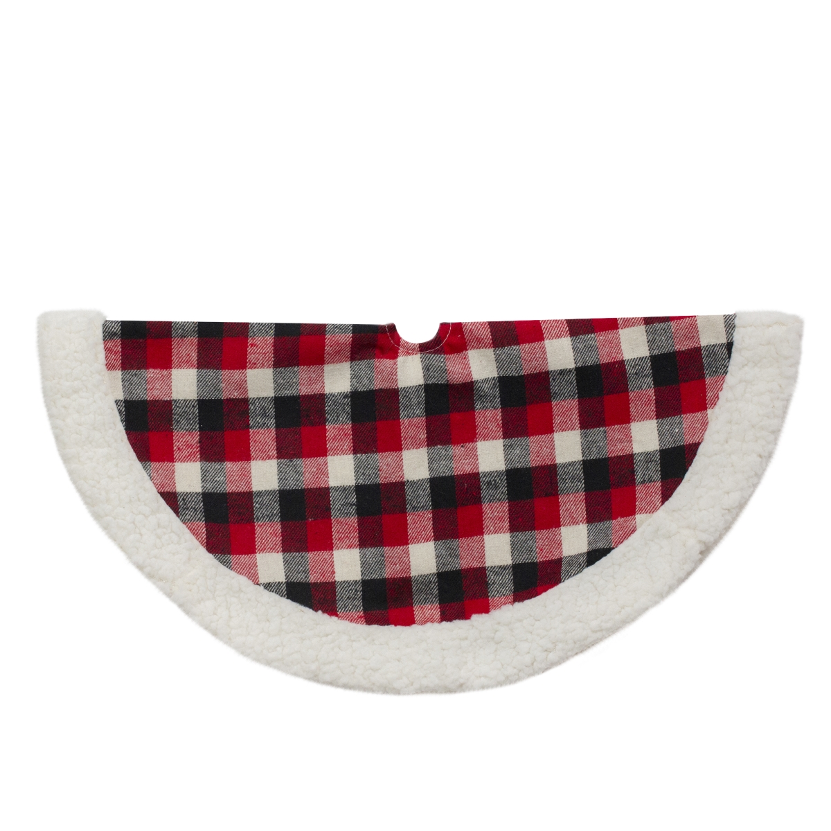 34315037 20 in. Plaid Mini Christmas Tree Skirt with Sherpa Trim, Red, Black & Ivory