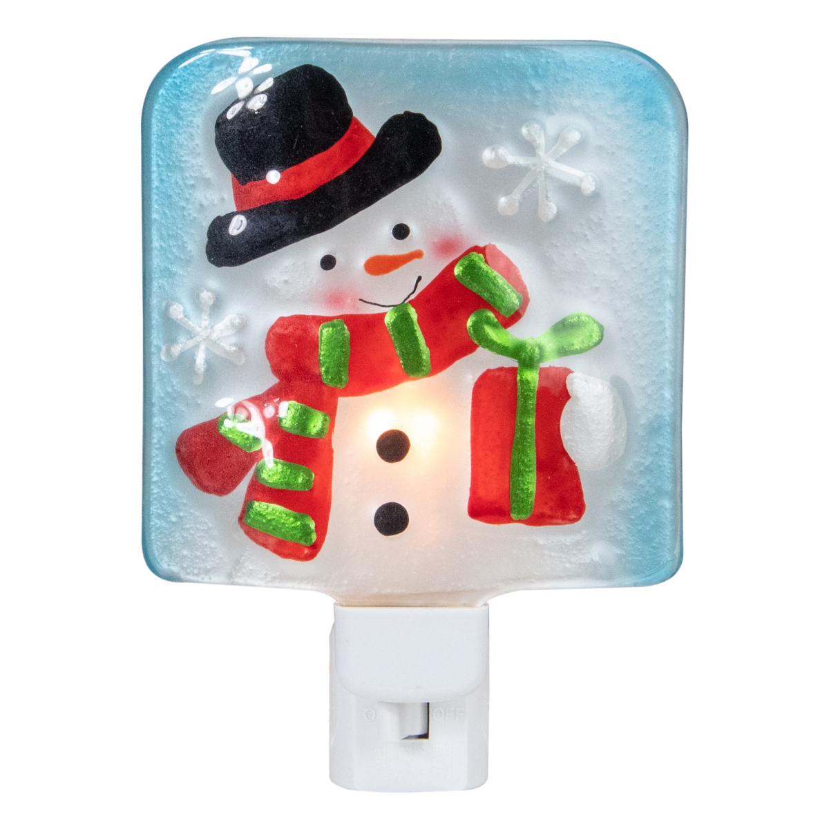 34327602 6 in. Glass Snowman Christmas Night Light, Blue & White