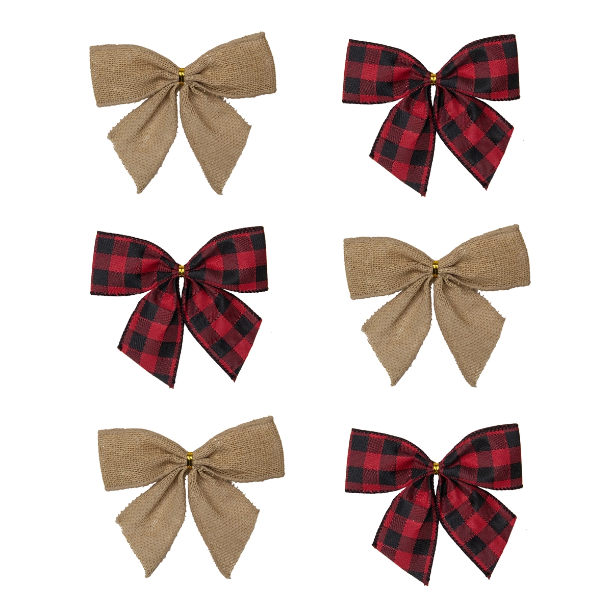 34676932 5.5 in. Buffalo Plaid & Burlap 2 Loop Christmas Bow Decorations - Pack of 6
