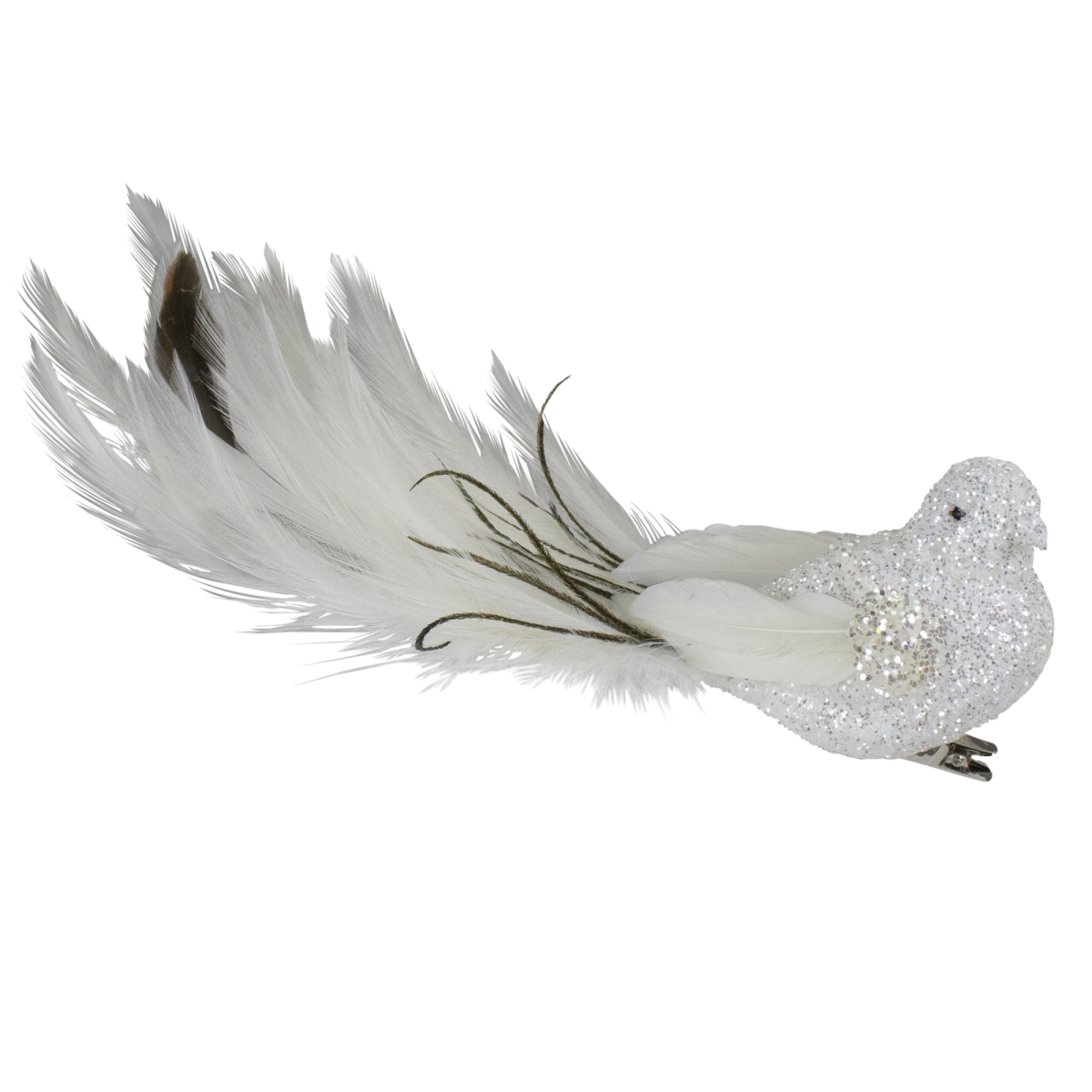 Picture of Northlight 34300475 8 in. Glittered Clip On Bird Christmas Ornament, White