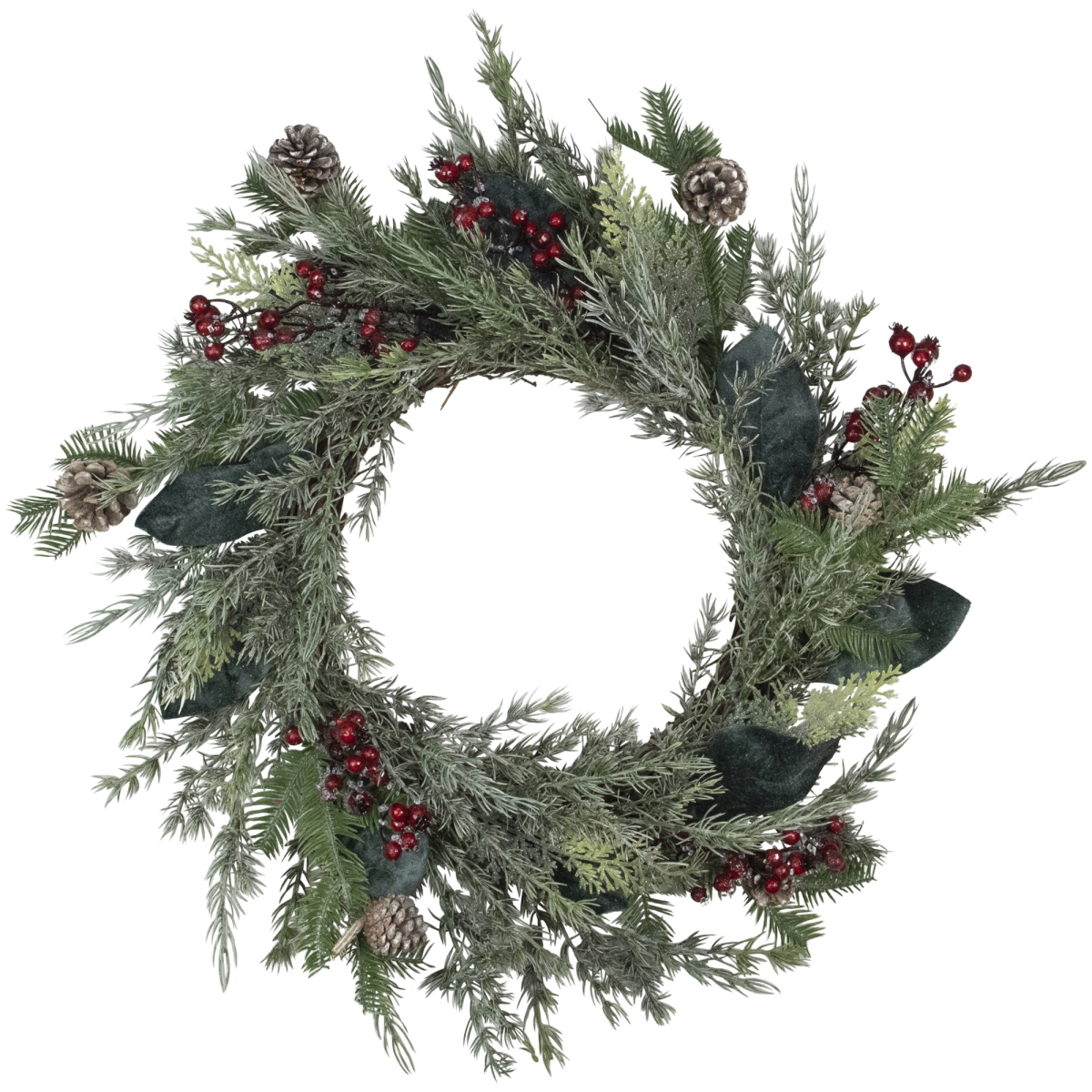34906034 26 in. Mixed Foliage & Iced Berries Artificial Christmas Wreath, Unlit