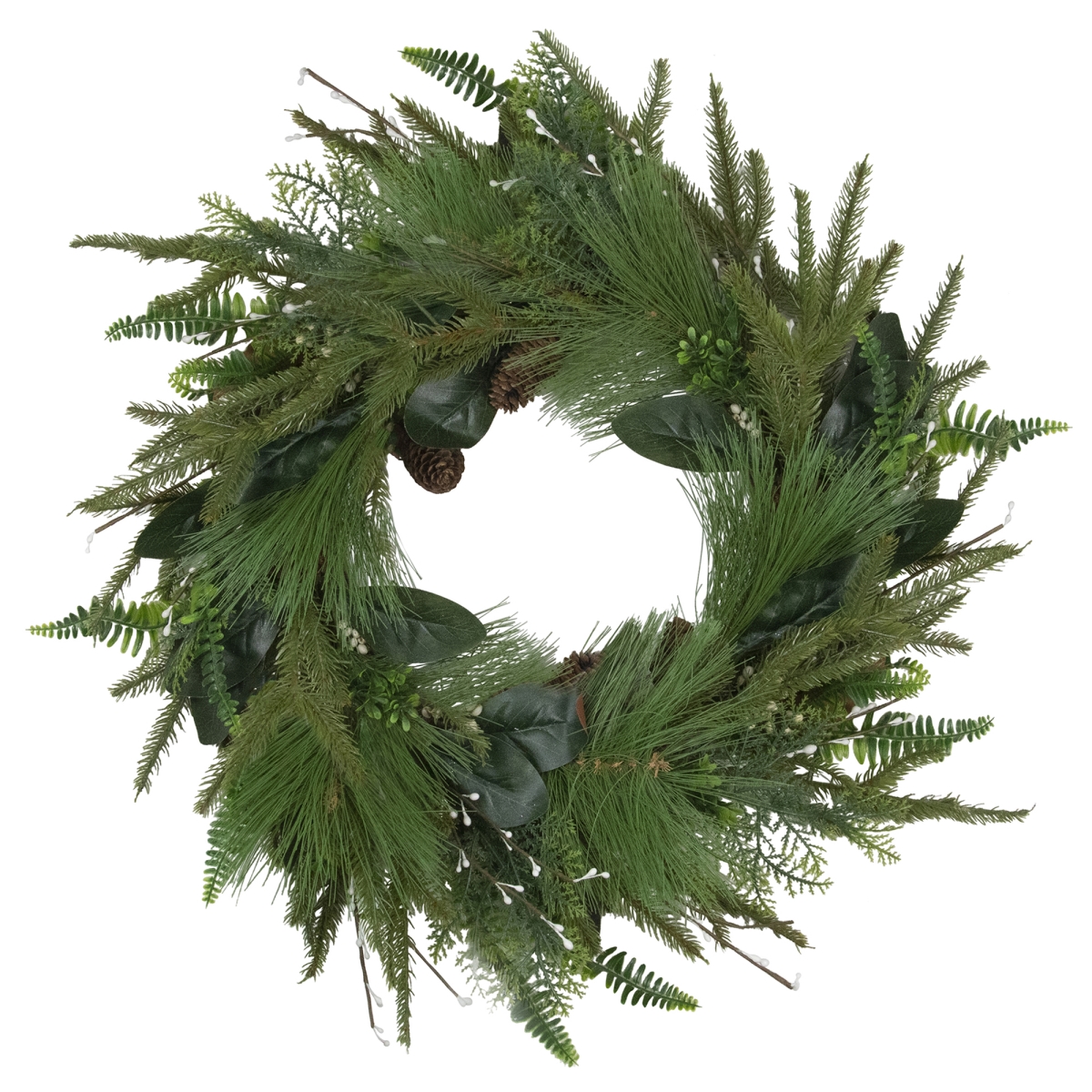 34906036 25 in. Long Needle Pine & Mixed Foliage Artificial Christmas Wreath, Unlit