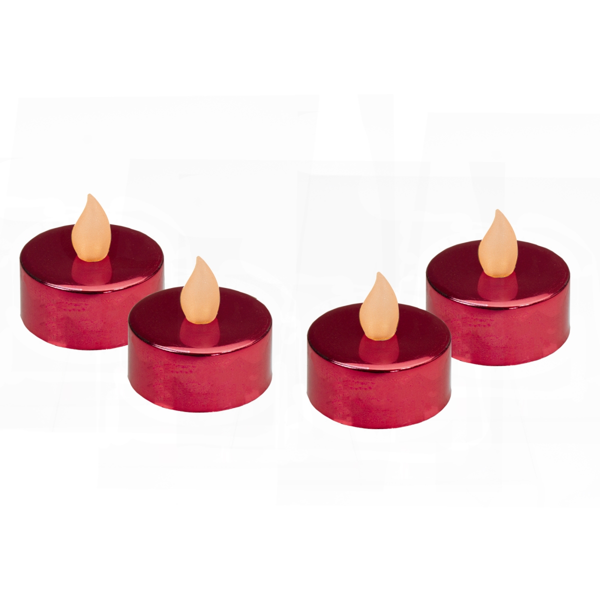 34860007 1.5 in. x 1.5 in. Dia. LED Lighted Flickering Flame Tea Light Candles, Metallic Red - Set of 4