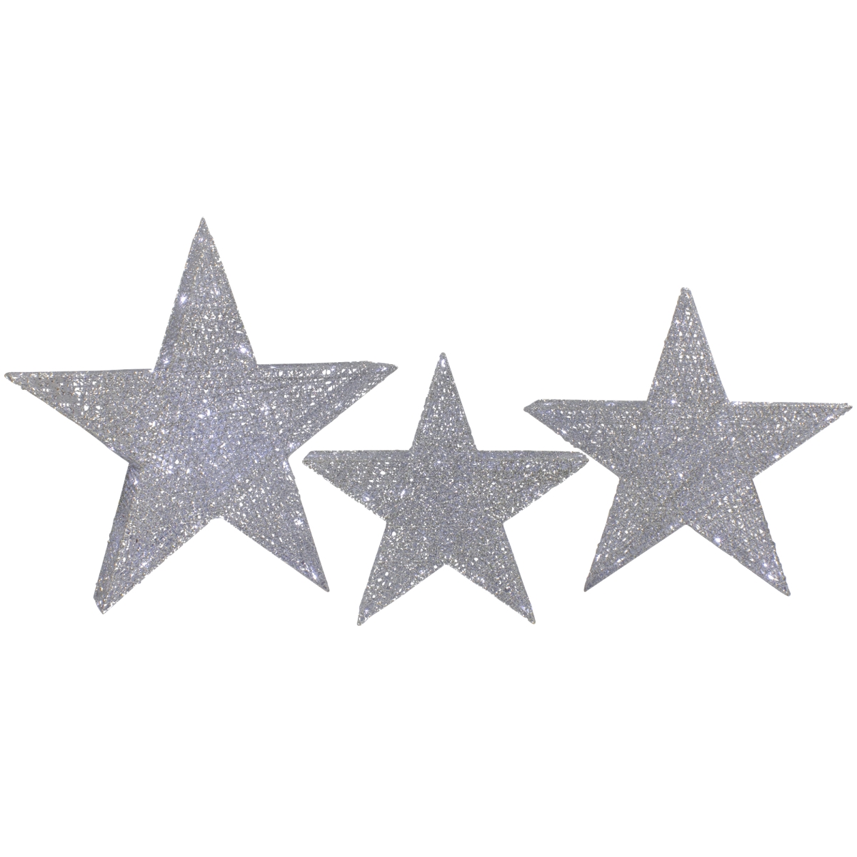 34860032 24 in. LED Lighted Silver Stars Outdoor Christmas Decorations - Set of 3 -  NorthLight