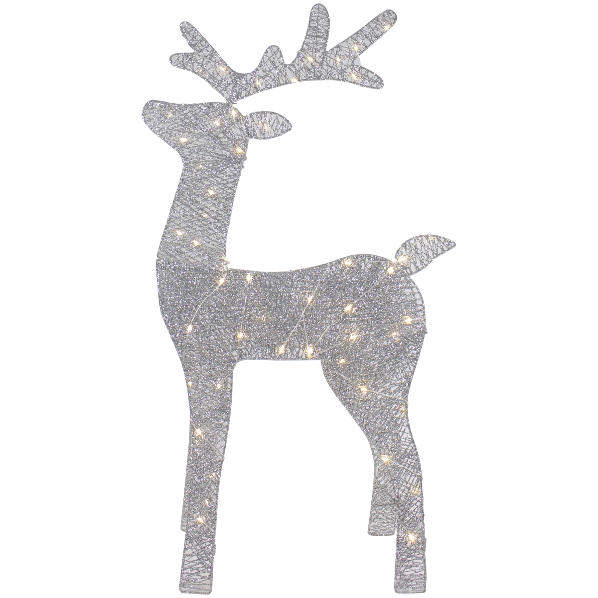 34860039 39.5 in. LED Lighted Silver Glitter Reindeer Outdoor Christmas Decoration -  NorthLight