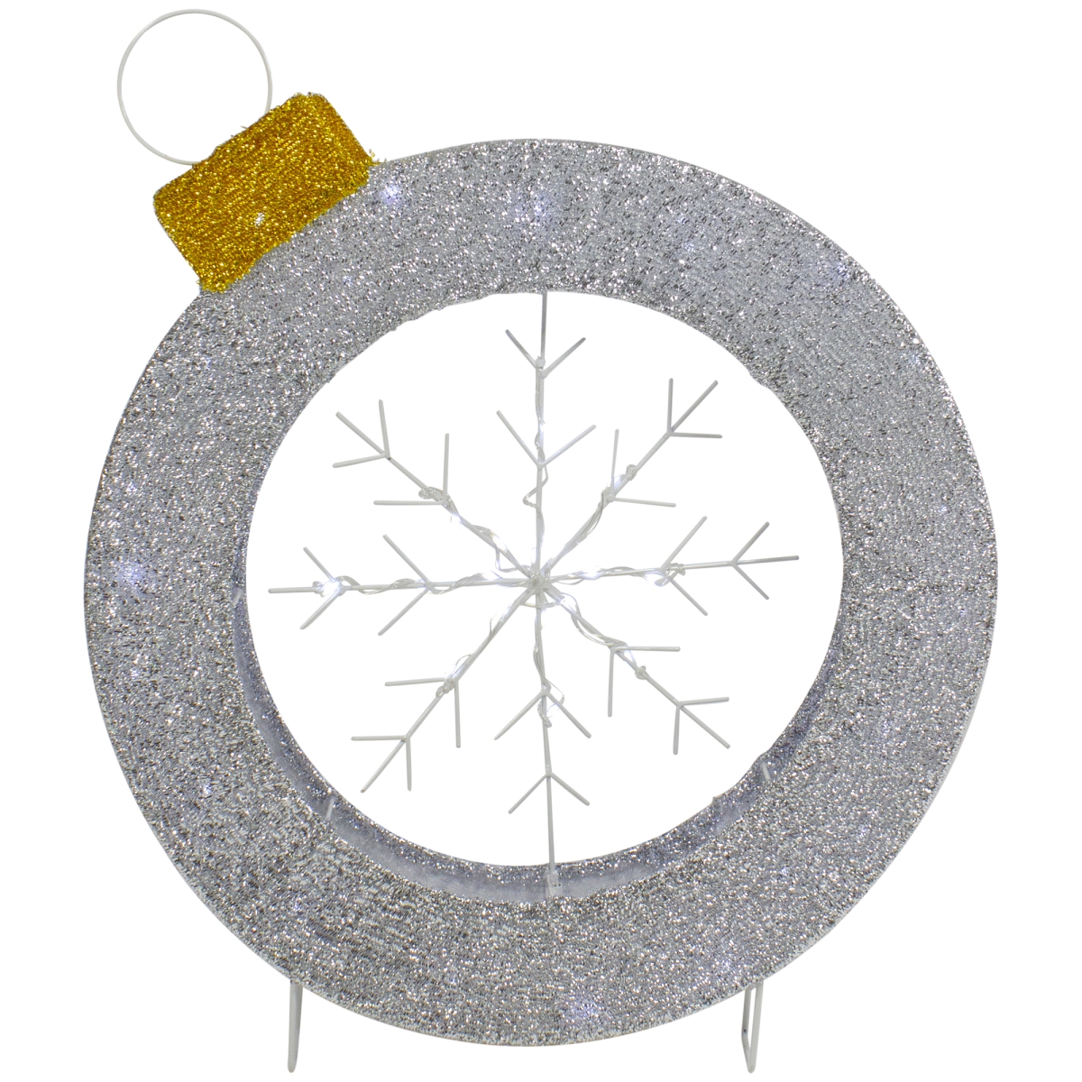 34860044 20 in. LED Lighted Silver Tinsel Ornament with Snowflake Outdoor Christmas Decoration -  NorthLight