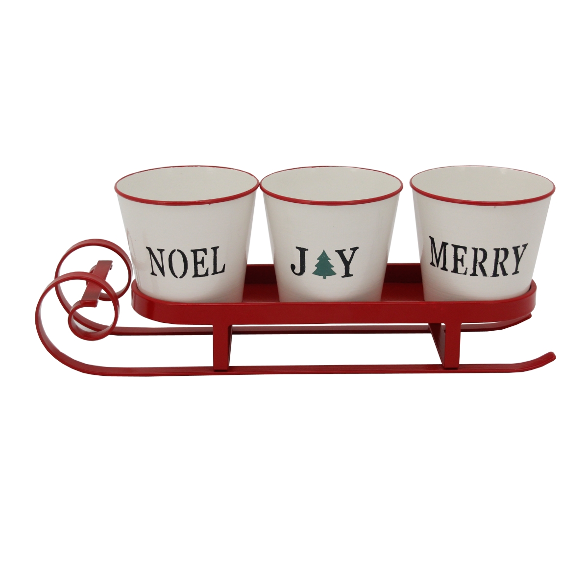 18.75 in. Sleigh with Sentiment Cups Christmas Table Centerpiece, Red