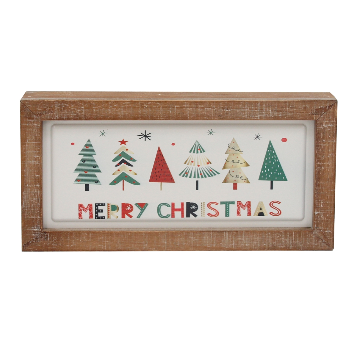 34865400 11.75 in. Framed Merry Christmas with Trees Wall Sign