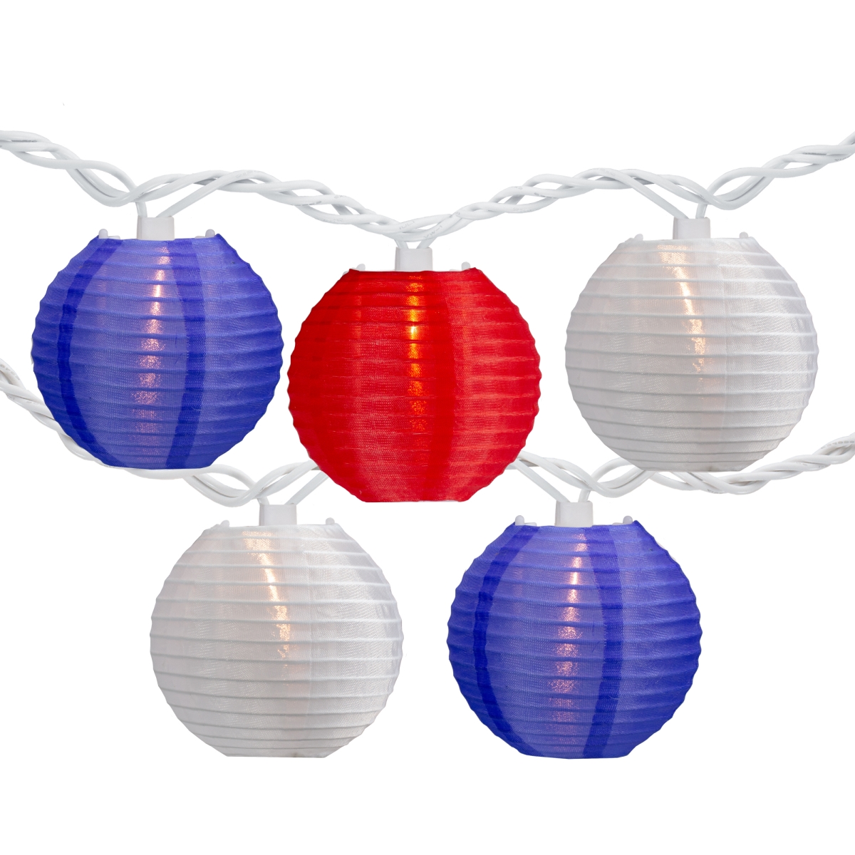 8.5 ft. 4th of July Paper Lantern Lights with White Wire, Red, White & Blue - 10 Count
