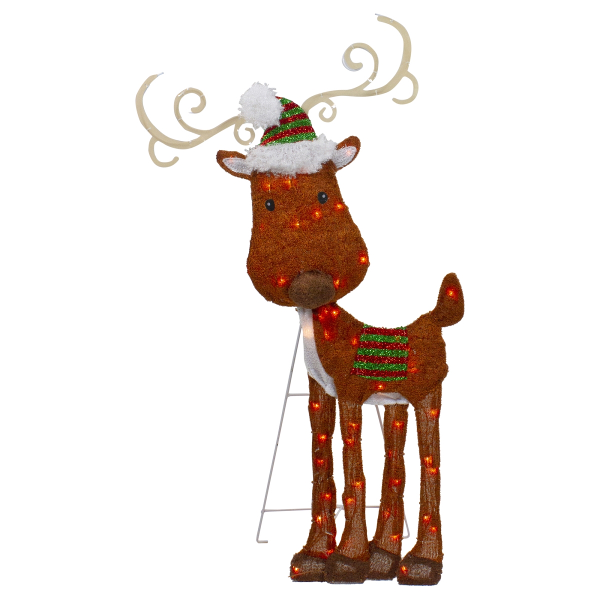 34854942 32 in. Lighted 2D Chenille Reindeer Outdoor Christmas Decoration -  NorthLight