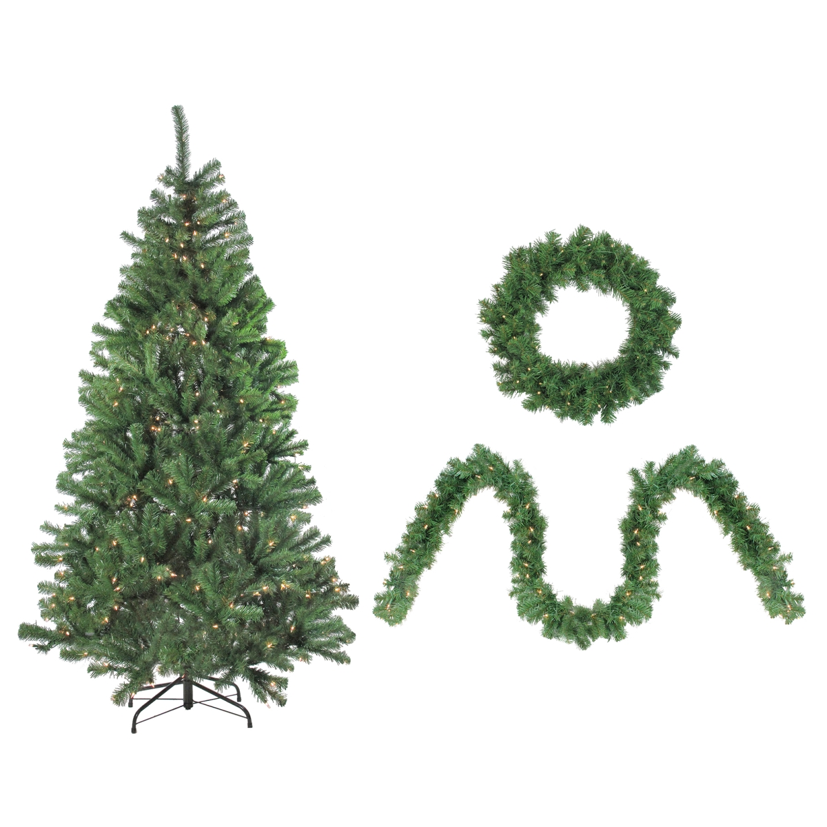 34908531 Artificial Wolcott Spruce Christmas Tree, Wreath & Garland Set with Clear Lights, 4 Piece -  NorthLight