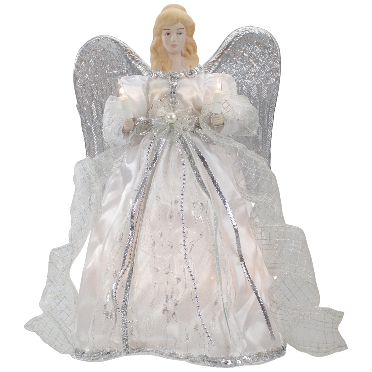 Picture of Northlight 34850965 12 in. Lighted Angel with Wings Christmas Tree Topper&#44; White & Silver - Clear Lights
