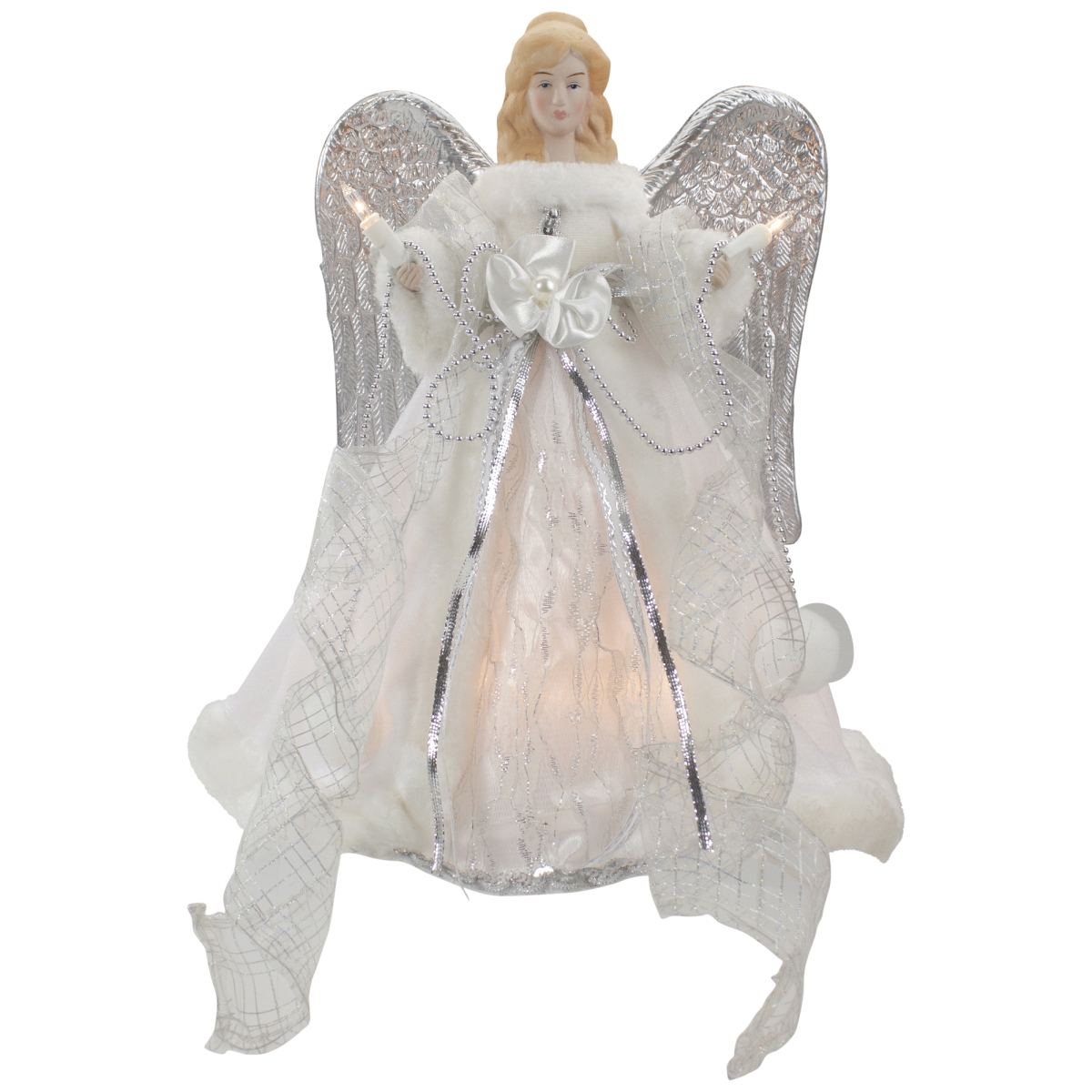 Picture of Northlight 34850966 12 in. Lighted Angel with Wings Christmas Tree Topper&#44; Silver & White - Clear Lights