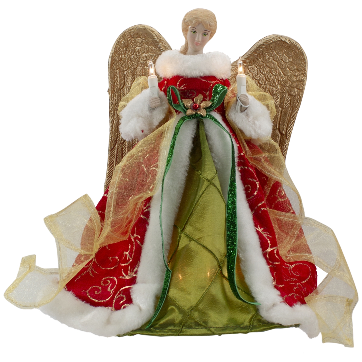 Picture of Northlight 34850968 12 in. Lighted Angel with Wings Christmas Tree Topper&#44; Red & Green - Clear Lights