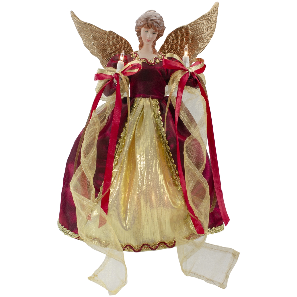Picture of Northlight 34850969 13.5 in. Lighted Angel with Wings Christmas Tree Topper&#44; Red & Gold - Clear Lights