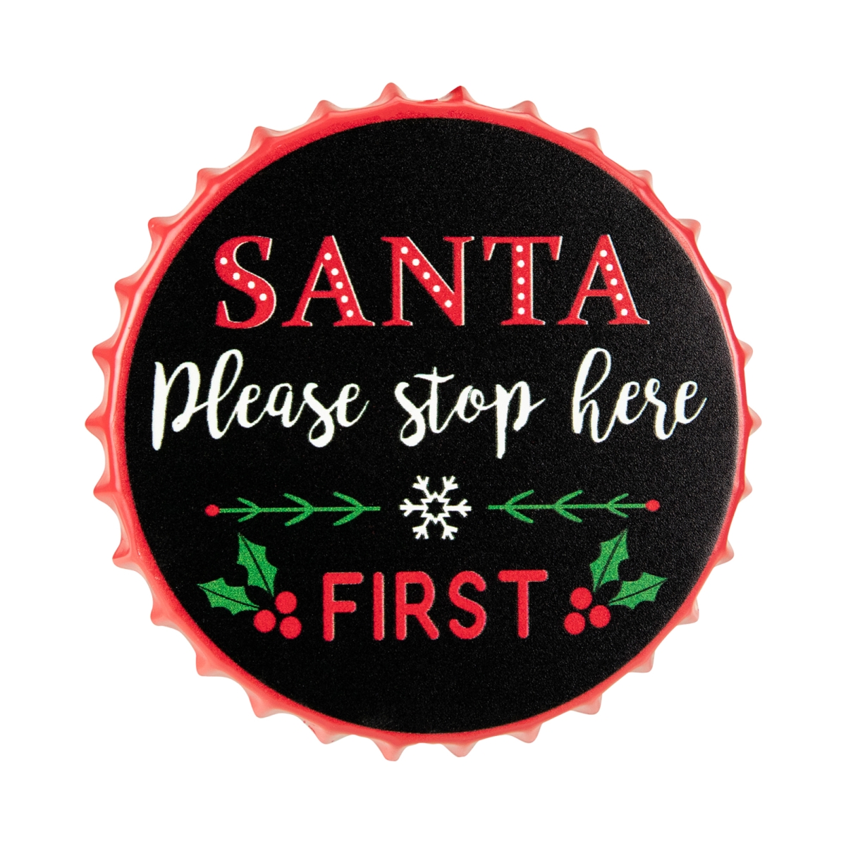 34861509 4 in. Iron Cap Santa Please Stop Here First Christmas Ornament, Black