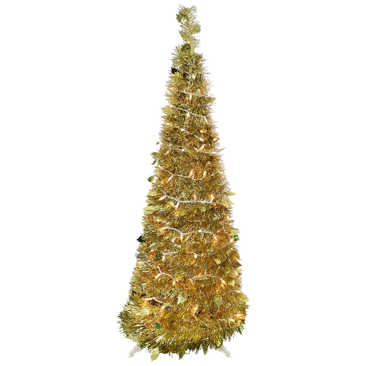 34858445 4 ft. Pre-Lit Gold Tinsel Pop-Up Artificial Christmas Tree - Clear Lights