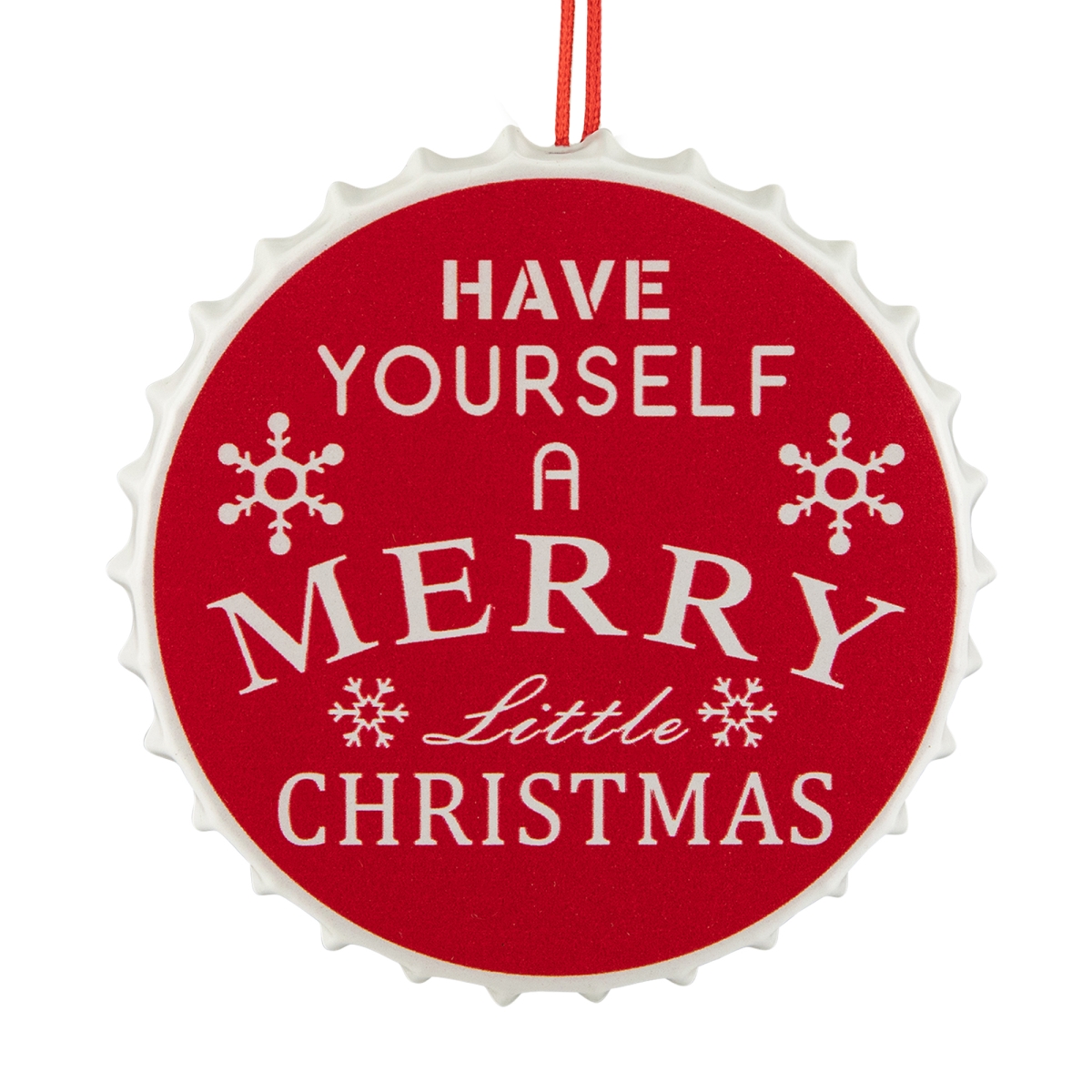 34861510 4 in. Red Iron Cap Have Yourself A Merry Little Christmas Snowflake Ornament