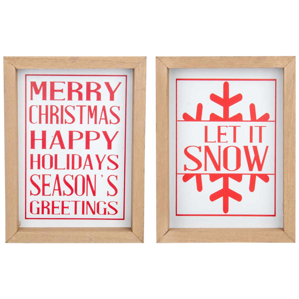 34865365 Red & White Holiday Slogans Wooden Christmas Plaques - Set of 2