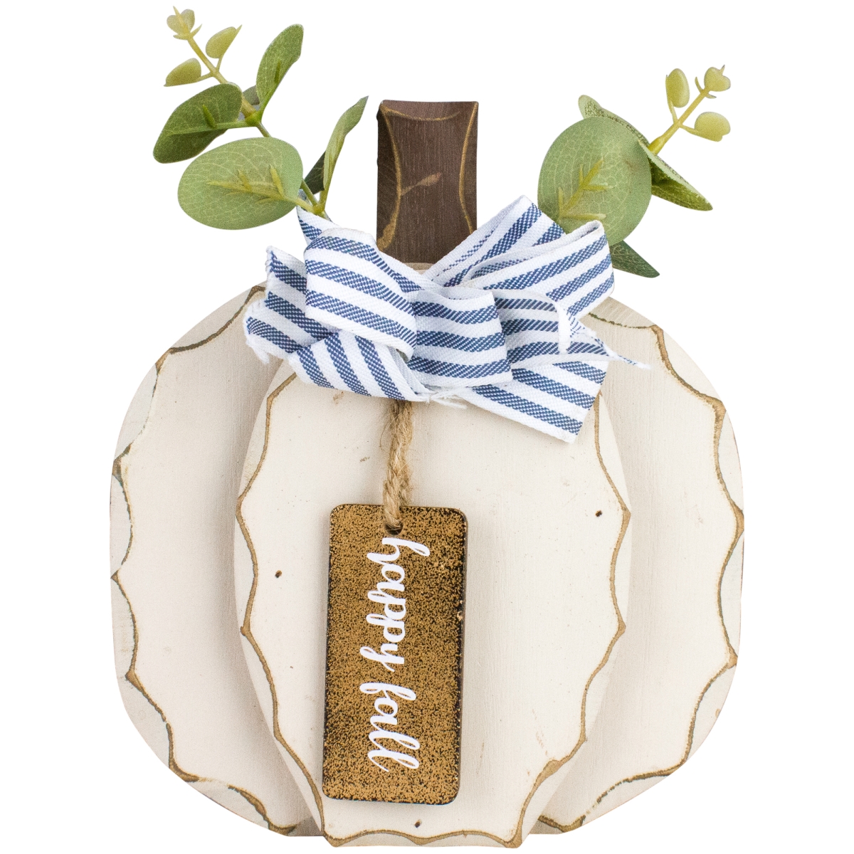 9 in. Beige Happy Fall Wooden Pumpkin Fall Harvest Decoration