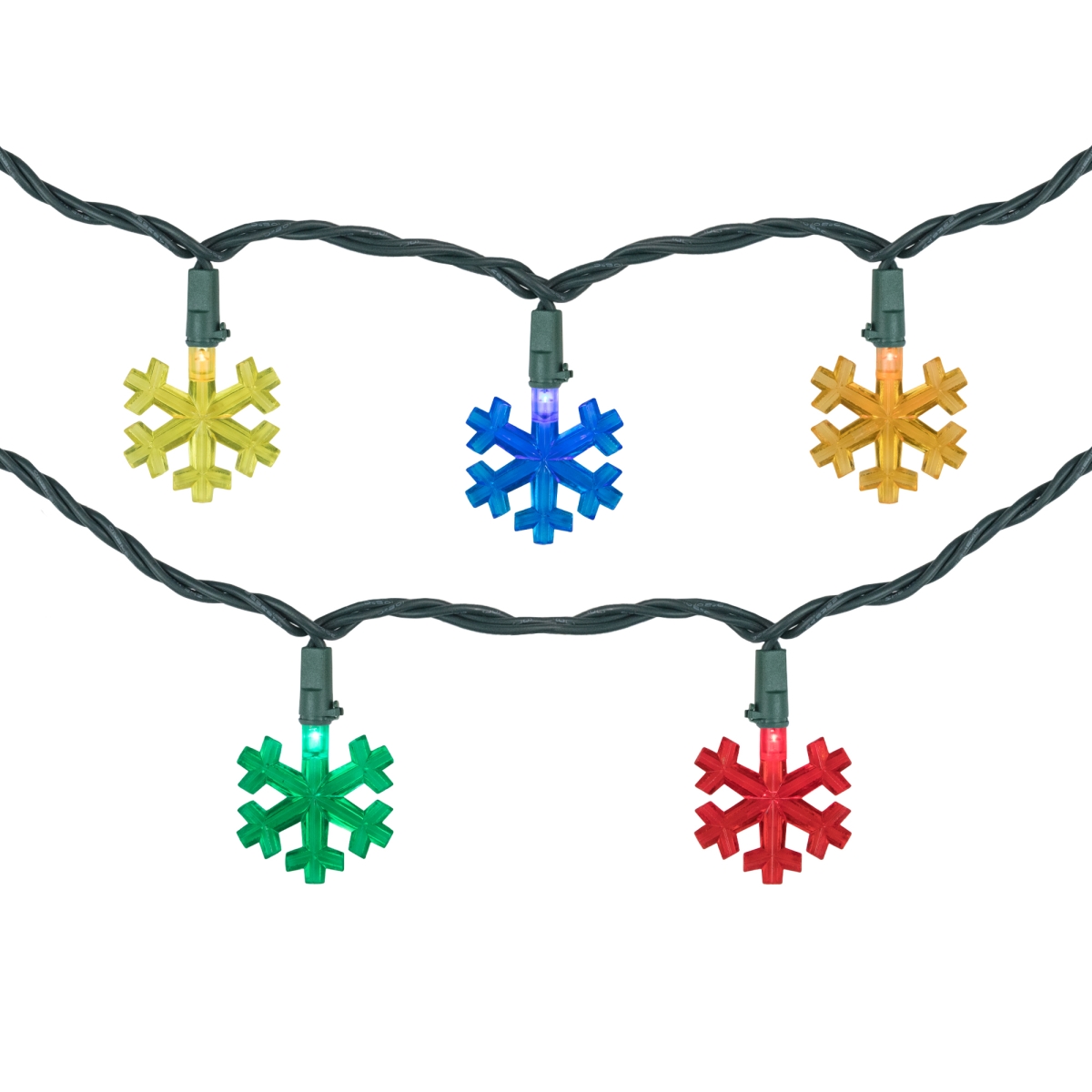 34851764 4 ft. Green Wire Multi-Color LED Snowflake Christmas Light Set - 10 Count
