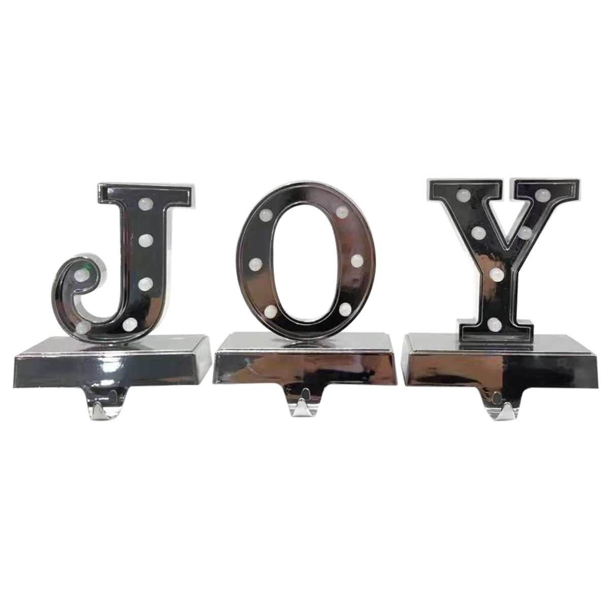 34865037 6.5 in. Silver LED Lighted Joy Christmas Stocking Holder - Set of 3 -  NorthLight