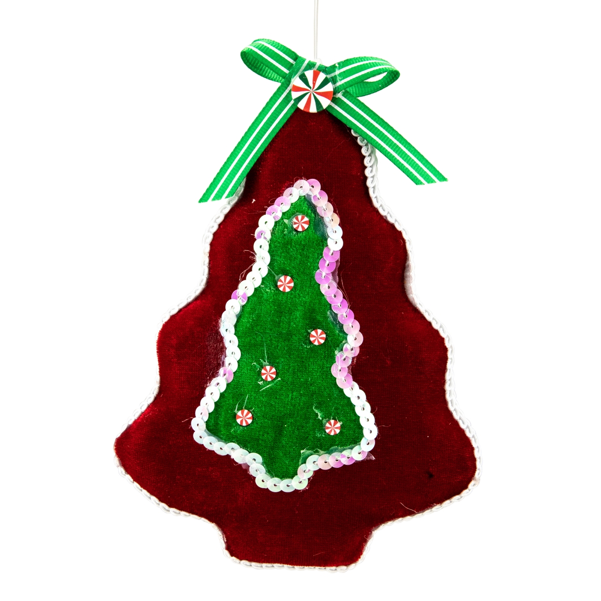 34881569 8 in. Red & Green Plush Peppermint Christmas Tree Ornament