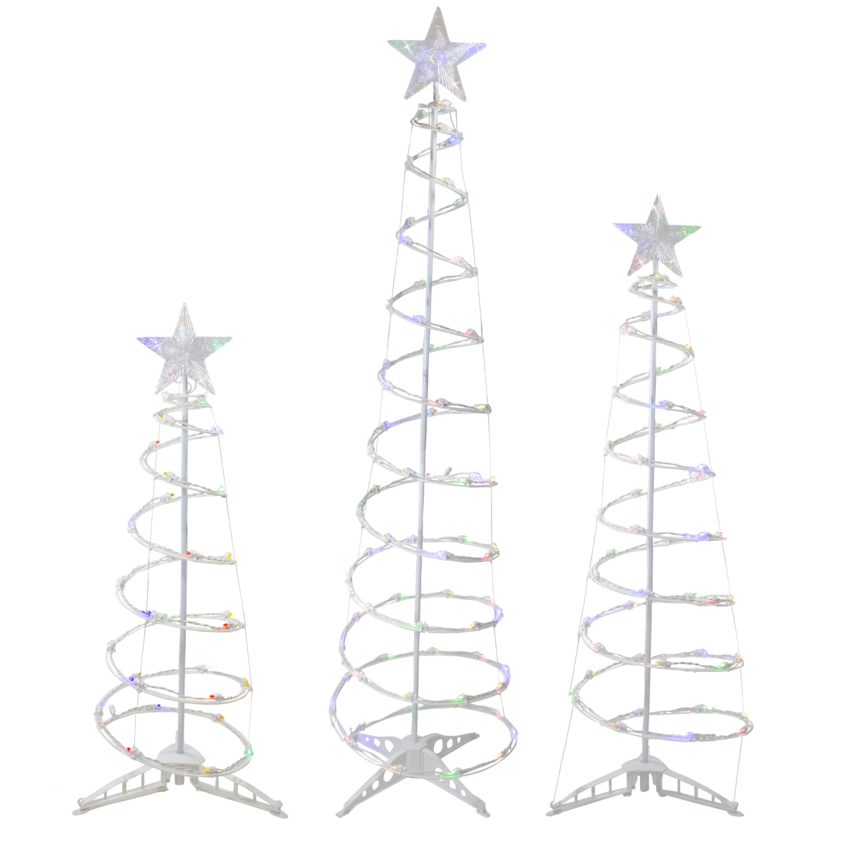 34860003 3, 4 & 6 ft. LED Lighted Outdoor Spiral Christmas Cone Trees, MultiColor - Set of 3 -  NorthLight