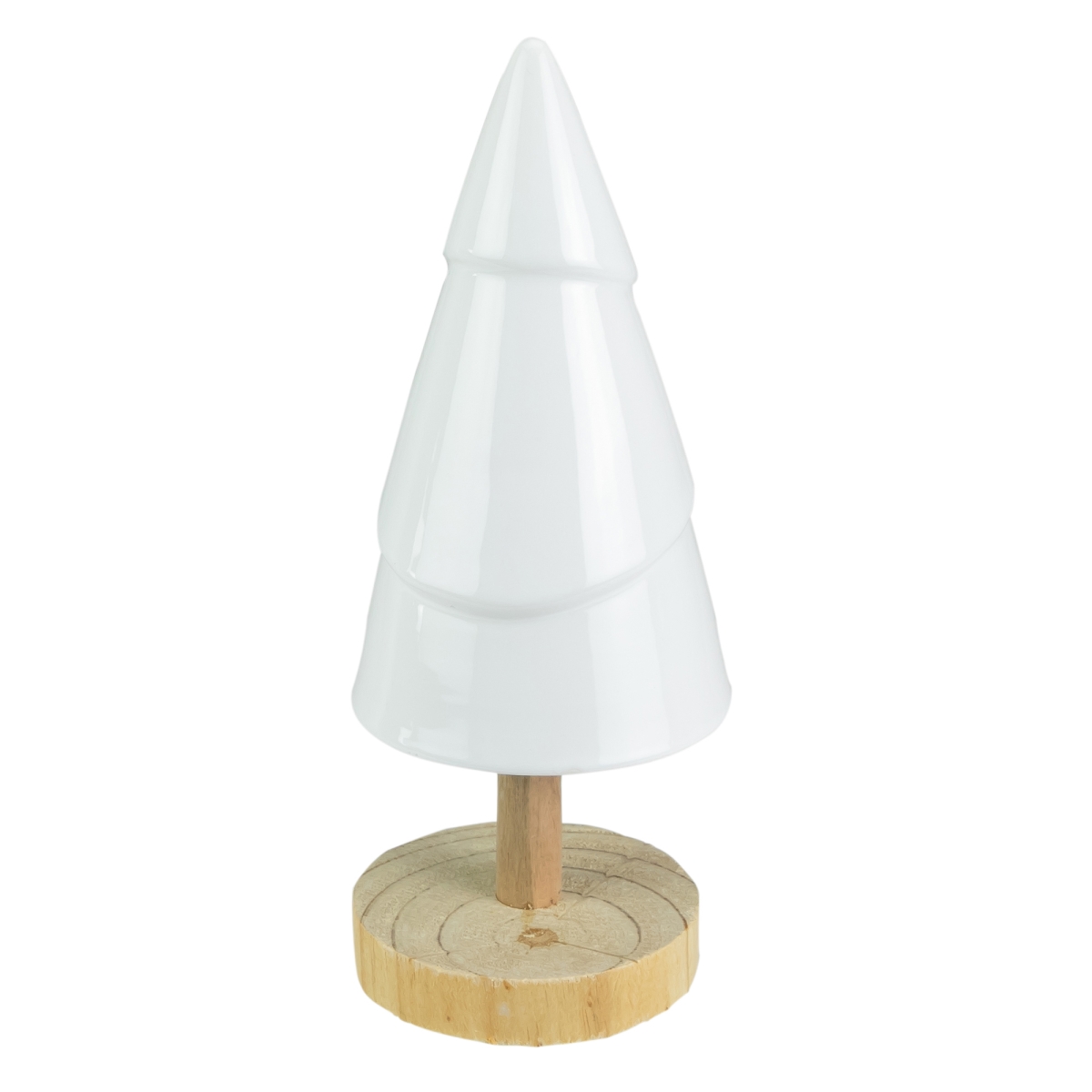 34865266 10.5 in. Ceramic Tree with Wood Base Christmas Decoration, White
