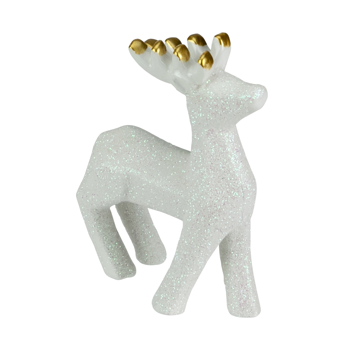 34865291 4.25 in. Glittery White Ceramic Reindeer Christmas Figure