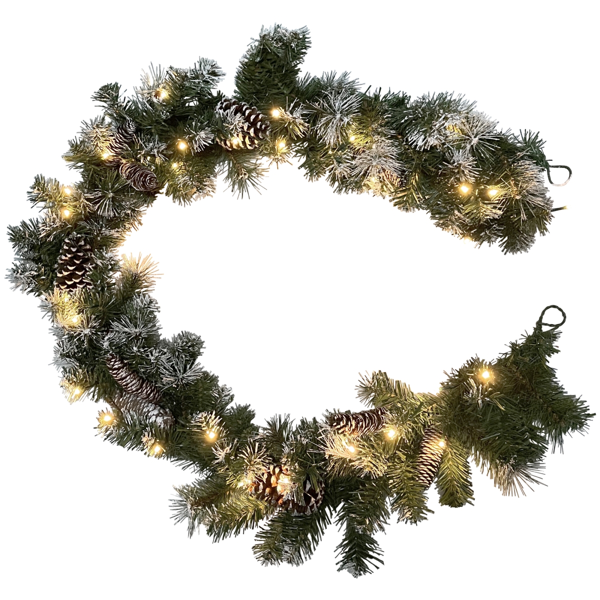 34936409 6 ft. x 9 in. Pre-Lit Decorated Frosted Pine & Pine Cone Artificial Christmas Garland