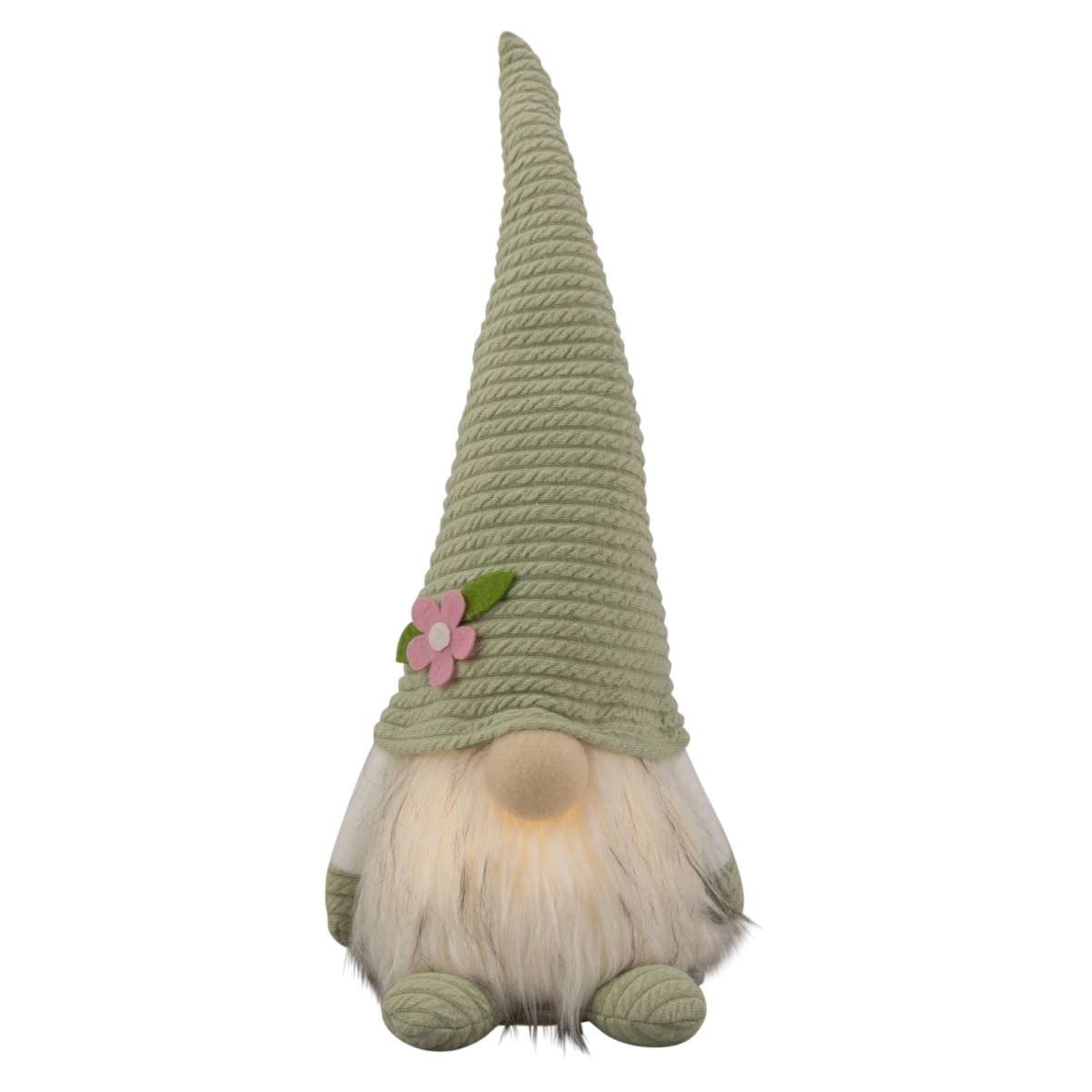 12.25 in. Lighted Green Spring Gnome with Flower Hat