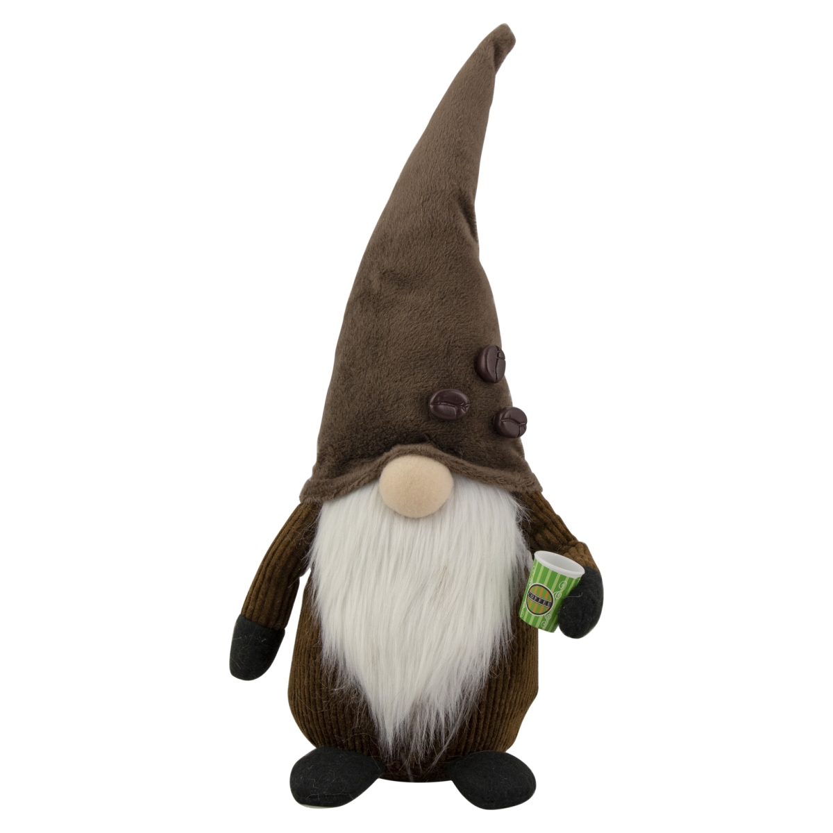 35118106 14.5 in. Brown Coffee Bean Gnome with Coffee Cup